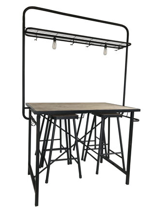 Bar tafel met mdf blad, 4 barkrukken en verlichting, YZ 1005, Zwart